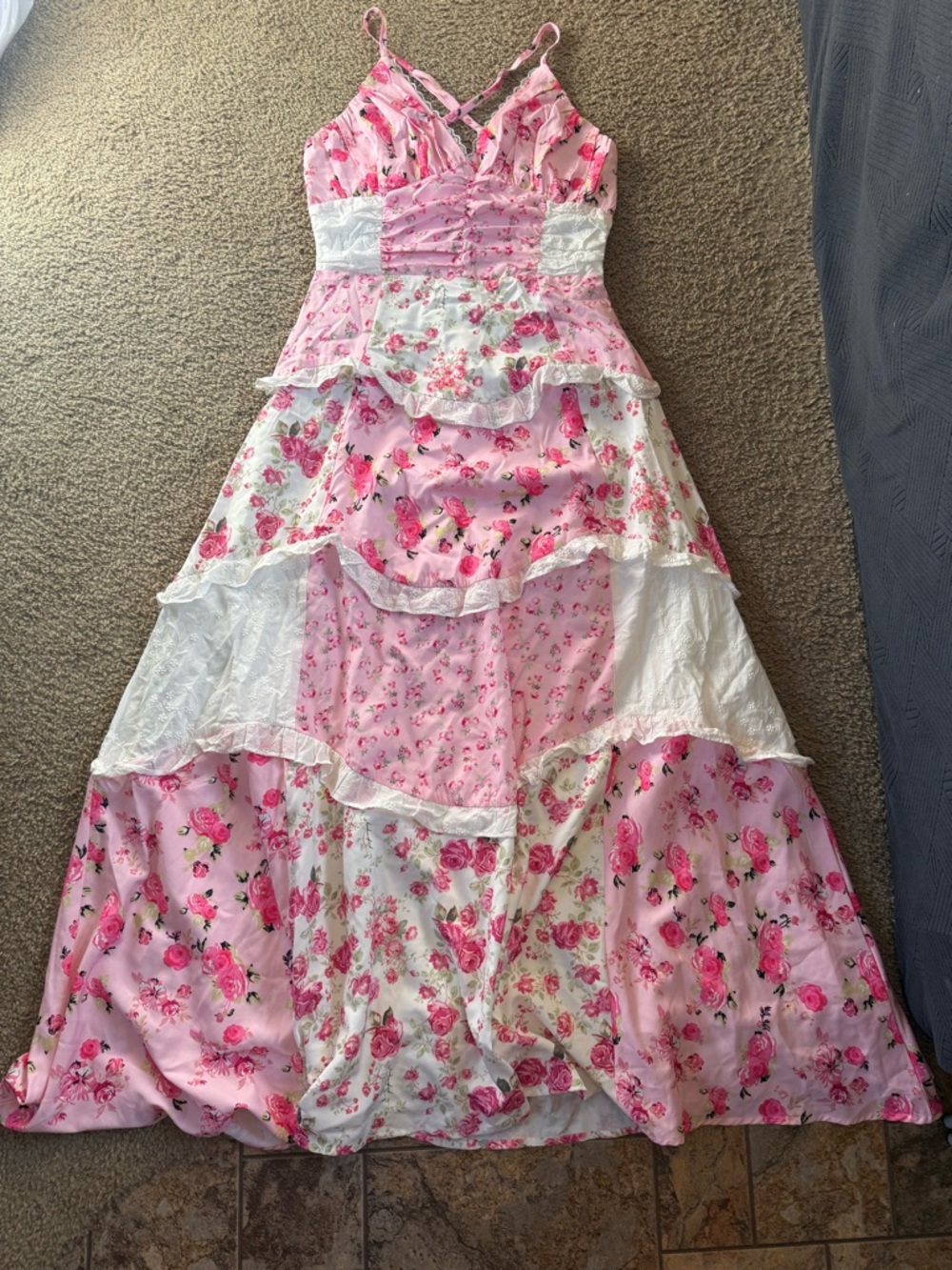 Cottagecore Pink Floral patchwork dress